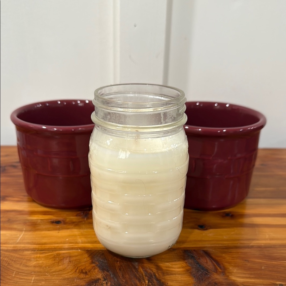 Longaberger Pottery Woven Traditions Crocks x 2 in Paprika & Vanilla Jar Candle